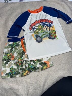 Nickelodeon Teenage Mutant Ninja Turtles Rash Guard Set in White, Navy & Orange